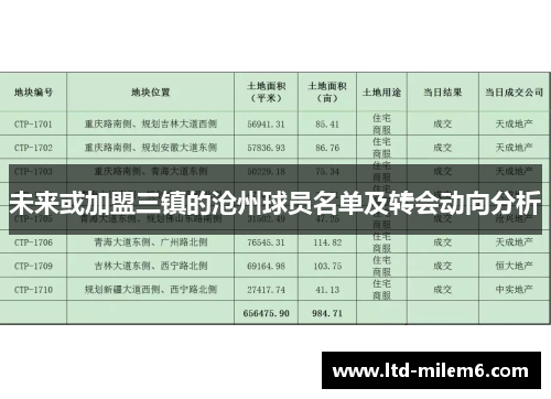 未来或加盟三镇的沧州球员名单及转会动向分析