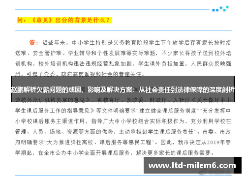 赵鹏解析欠薪问题的成因、影响及解决方案：从社会责任到法律保障的深度剖析